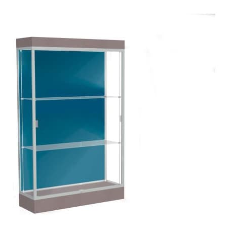 Waddell Display Case Of Ghent Edge Lighted Floor Case, Blue Steel Back, Satin Frame, 6" Morro Zephyr Base, 48"W x 76"H x 20"D 92LFBS-SN-MZ